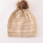 Beige pompom cable beanie hat