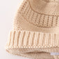 Beige pompom cable beanie hat