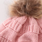 Pink pompom cable beanie hat