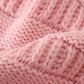 Pink pompom cable beanie hat