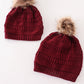 Burgundy pompom cable beanie hat