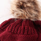 Burgundy pompom cable beanie hat