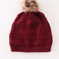 Burgundy pompom cable beanie hat