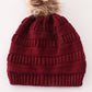 Burgundy pompom cable beanie hat