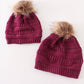 Violet pompom cable beanie hat