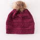 Violet pompom cable beanie hat