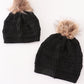 Black pompom cable beanie hat