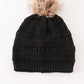 Black pompom cable beanie hat