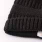 Black pompom cable beanie hat