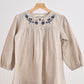Gray floral embroidery linen girl dress