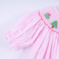 Pink christmas tree hand smocked ruffle pants set