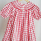 Red christmas santa claus hand smocked plaid dress