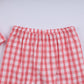 Red christmas santa claus hand smocked plaid ruffle pants set