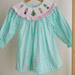 Mint christmas nutcracker hand smocked gingham dress