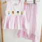 Pink princess hand smocked plaid ruffle pants set