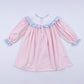 Pink candy cane bow hand smocked ruffle dress