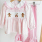 Pink gingerbread hand smocked gingham ruffle pants set