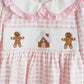 Pink gingerbread hand smocked gingham ruffle pants set
