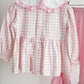 Pink gingerbread hand smocked gingham ruffle pants set