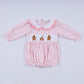 Pink gingerbread hand smocked gingham ruffle bubble