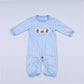 Blue gingerbread hand smocked gingham romper