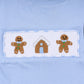 Blue gingerbread hand smocked gingham pants set