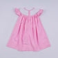 Pink character hand smocked dot ruffle dress