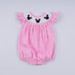 Pink character hand smocked dot ruffle bubble