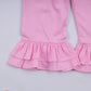 Pink character hand smocked dot ruffle pants set