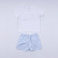 Blue character hand smocked gingham shorts set