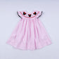 Red character hand smocked plaid ruffle dress