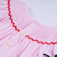 Red character hand smocked plaid ruffle bubble