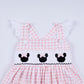 Pink character hand smocked gingham ruffle dress