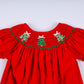 Red christmas tree hand smocked romper