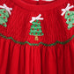 Red christmas tree hand smocked bloomer set