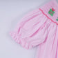 Pink christmas tree hand smocked ruffle romper