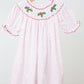 Pink christmas bishop hand smocked dot dress
