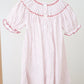 Pink christmas bishop hand smocked dot dress