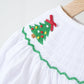 White chrismtas tree hand smocked girl romper