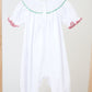 White chrismtas tree hand smocked girl romper