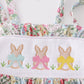 Floral print bunny embroidery smocked girl dress