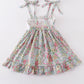 Floral print bunny embroidery smocked girl dress