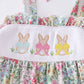Floral print bunny embroidery smocked girl set