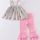 Floral print bunny embroidery smocked girl set