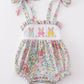 Floral print bunny embroidery smocked girl bubble