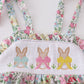 Floral print bunny embroidery smocked girl bubble