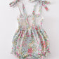 Floral print bunny embroidery smocked girl bubble