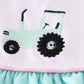 Pink tractor embroidery plaid girl bubble