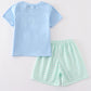 Blue tractor embroidery boy set
