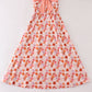 Pumpkin floral print bow women dress